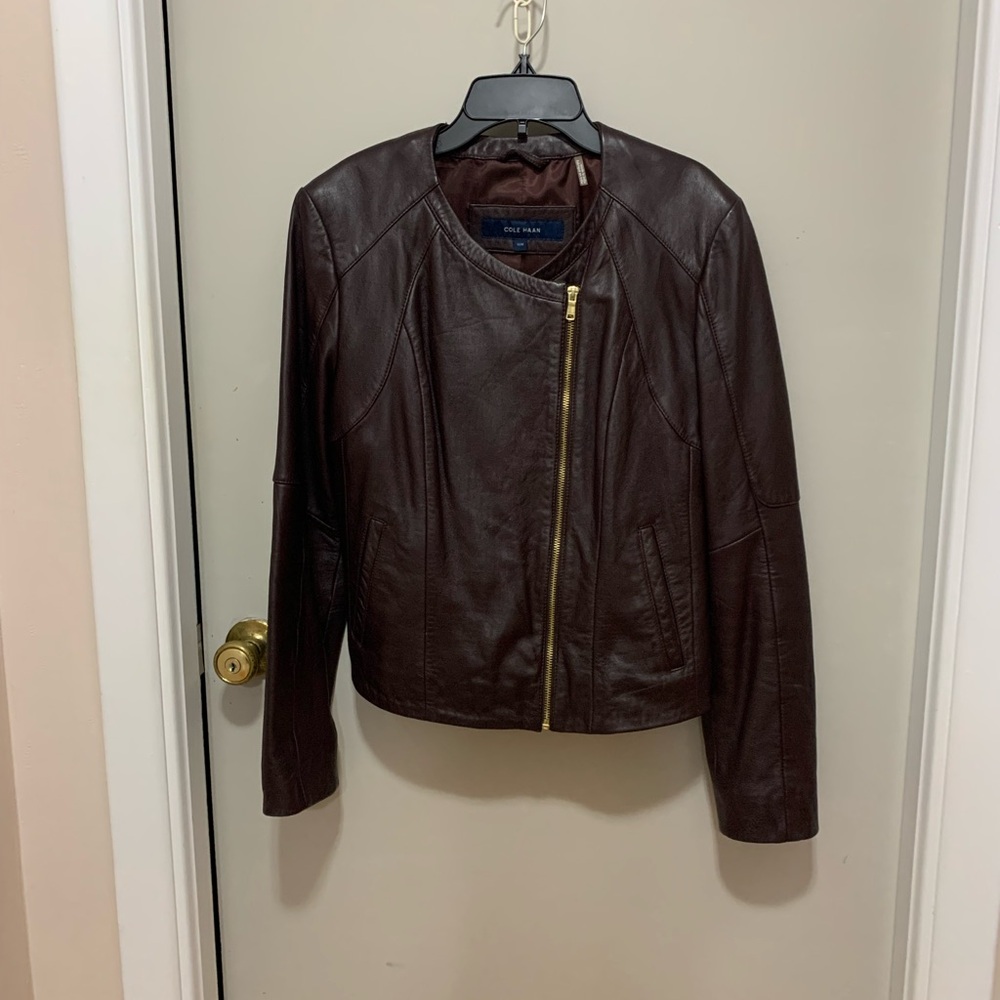 Burgundy Cole Haan Motorcycle Leather Jacket
